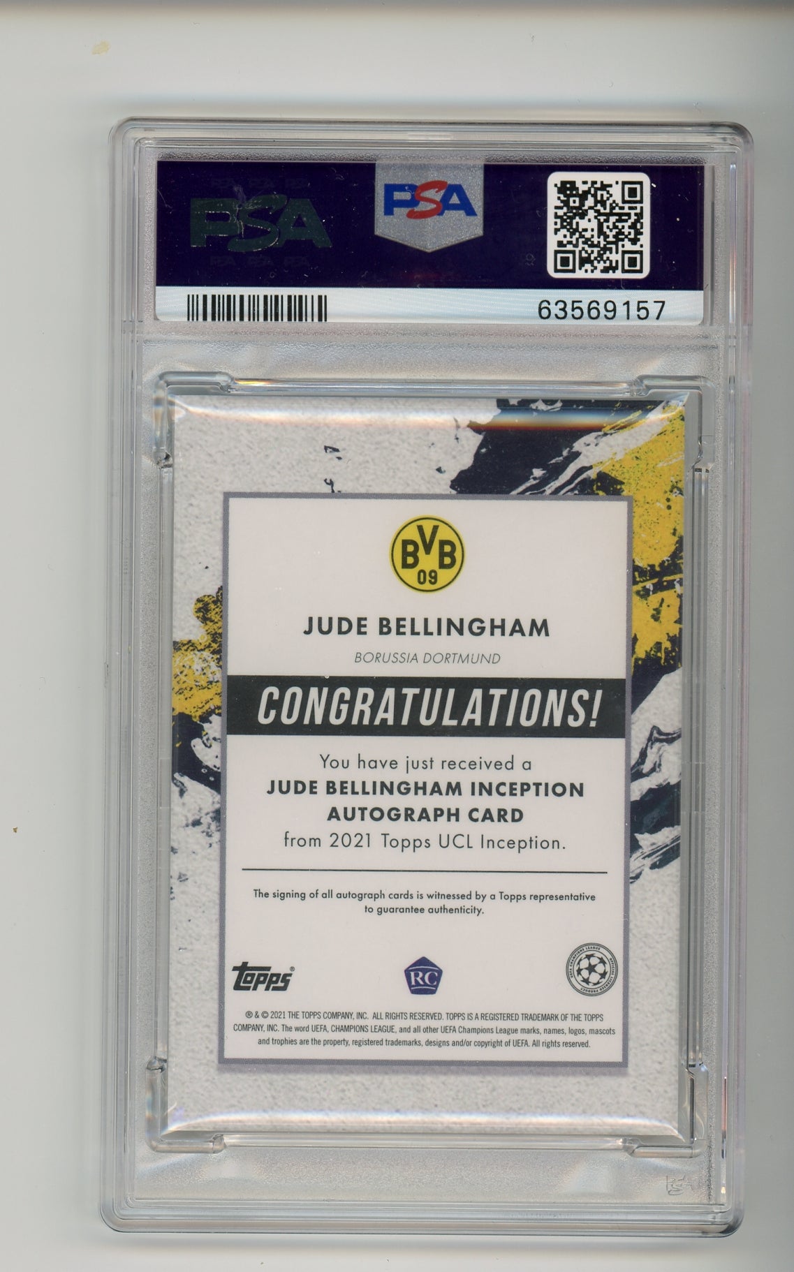 2020 Inception UCL Jude Bellingham Emerging Stars Auto PSA 9 Rookie RC
