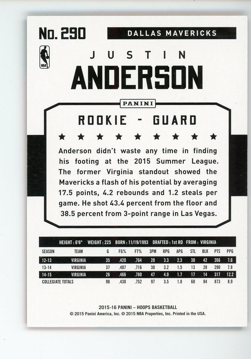 2015-16 Panini NBA Hoops Rookies Red /299 Justin Anderson #290 Rookie RC