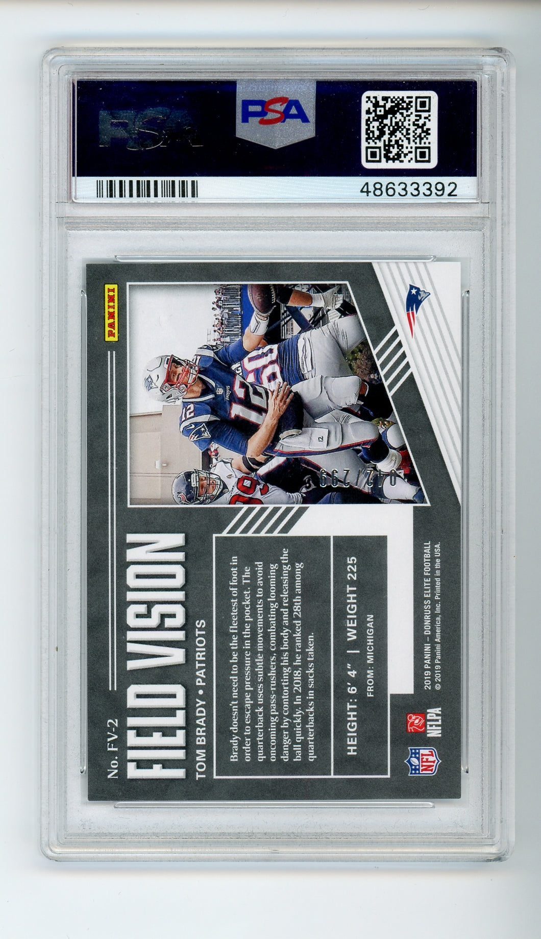 2019 Panini Donruss Elite #FV2 Tom Brady Field Vision /299 PSA 9 HOF