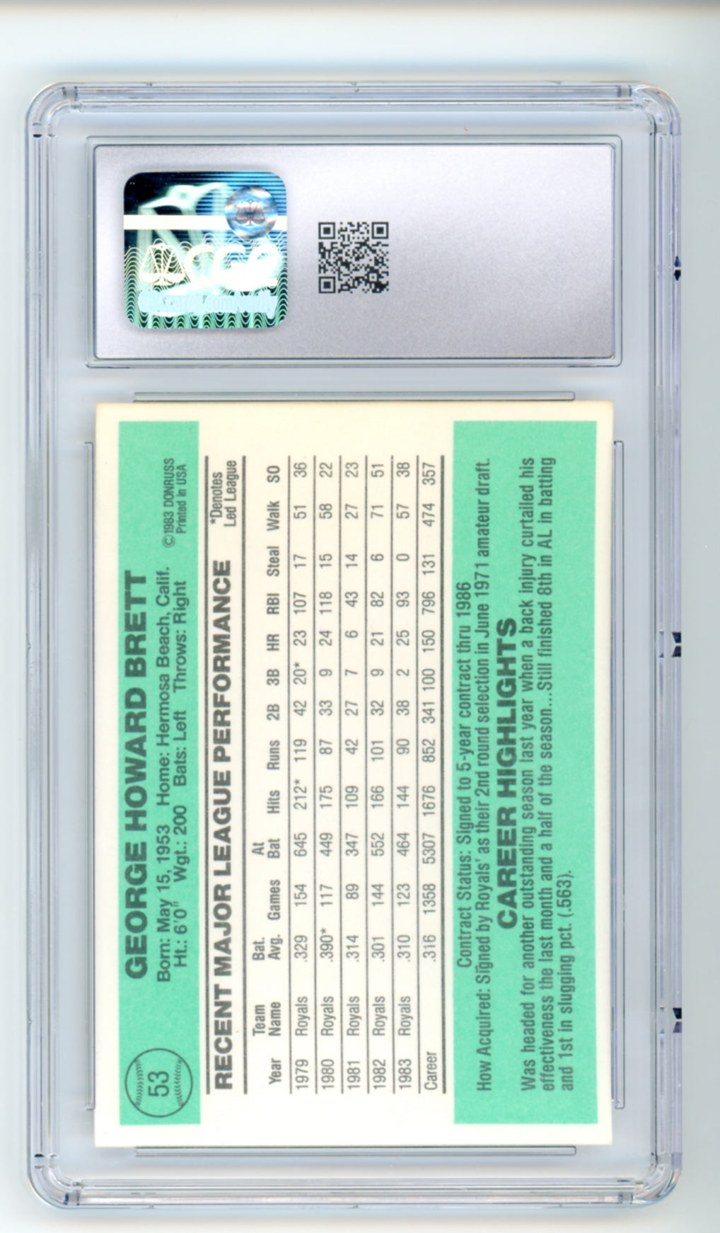 1984 Donruss George Brett #53 CGC 10 Gem Mint HOF