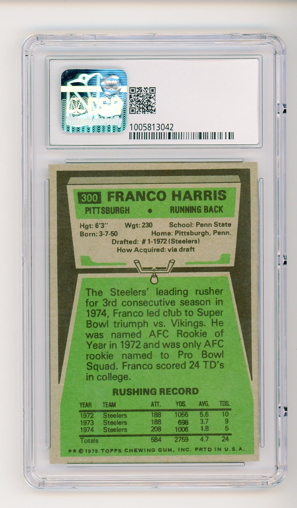 1975 Topps #300 Franco Harris CSG 8.5 NM - MT+ HOF