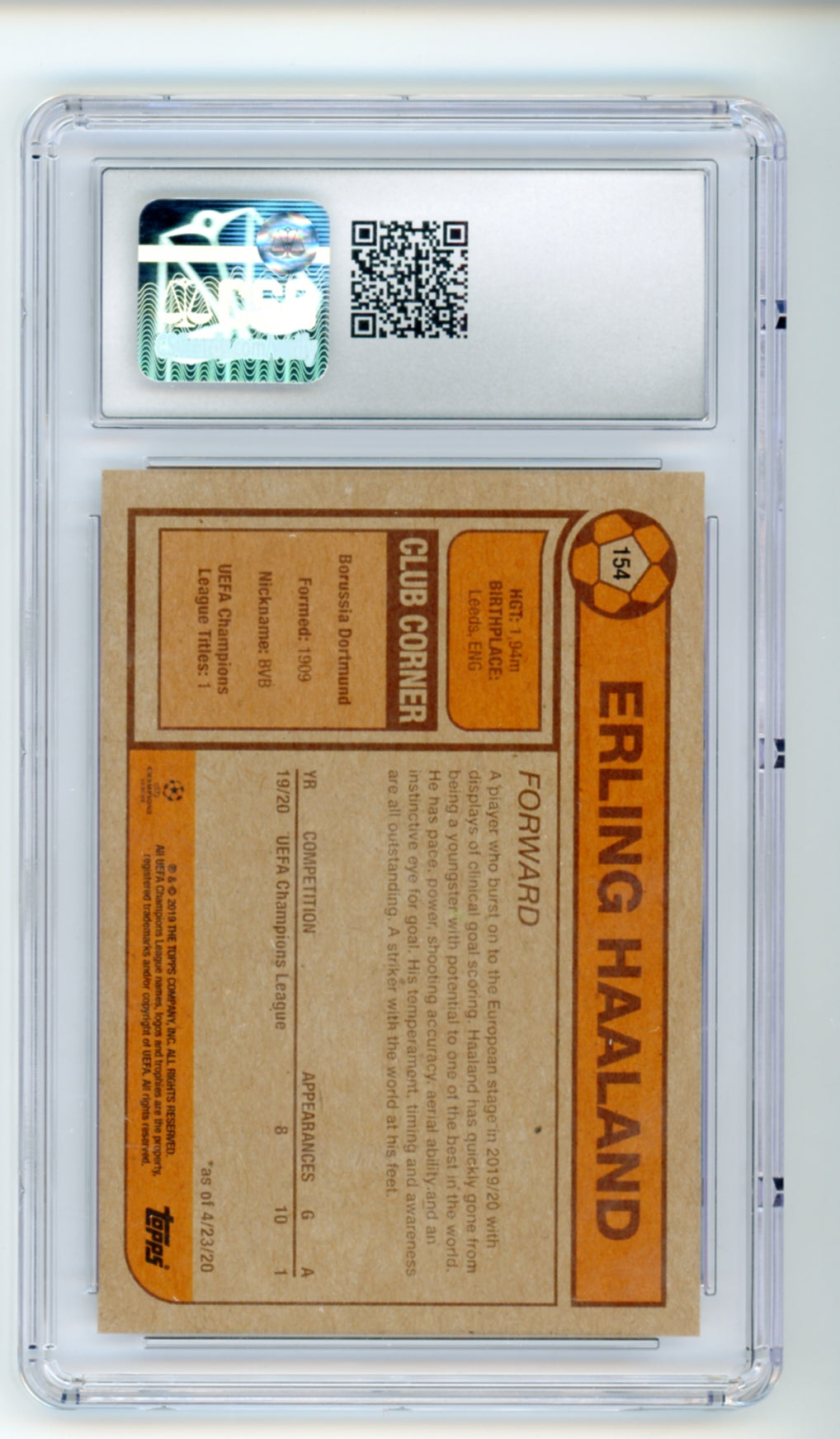 2020 Topps Living Set UEFA Champions League #154 Erling Haaland CSG 10 GEM MINT