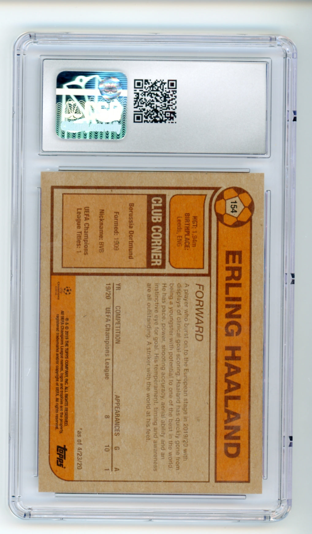 2020 Topps Living Set UEFA Champions League #154 Erling Haaland CSG 10 GEM MINT