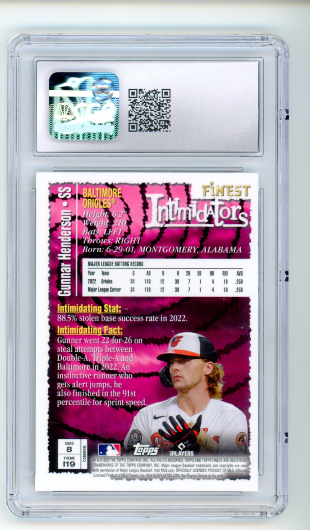 2023 Finest Flashbacks Intimidators Gunnar Henderson CGC 10 Gem Mint Rookie RC