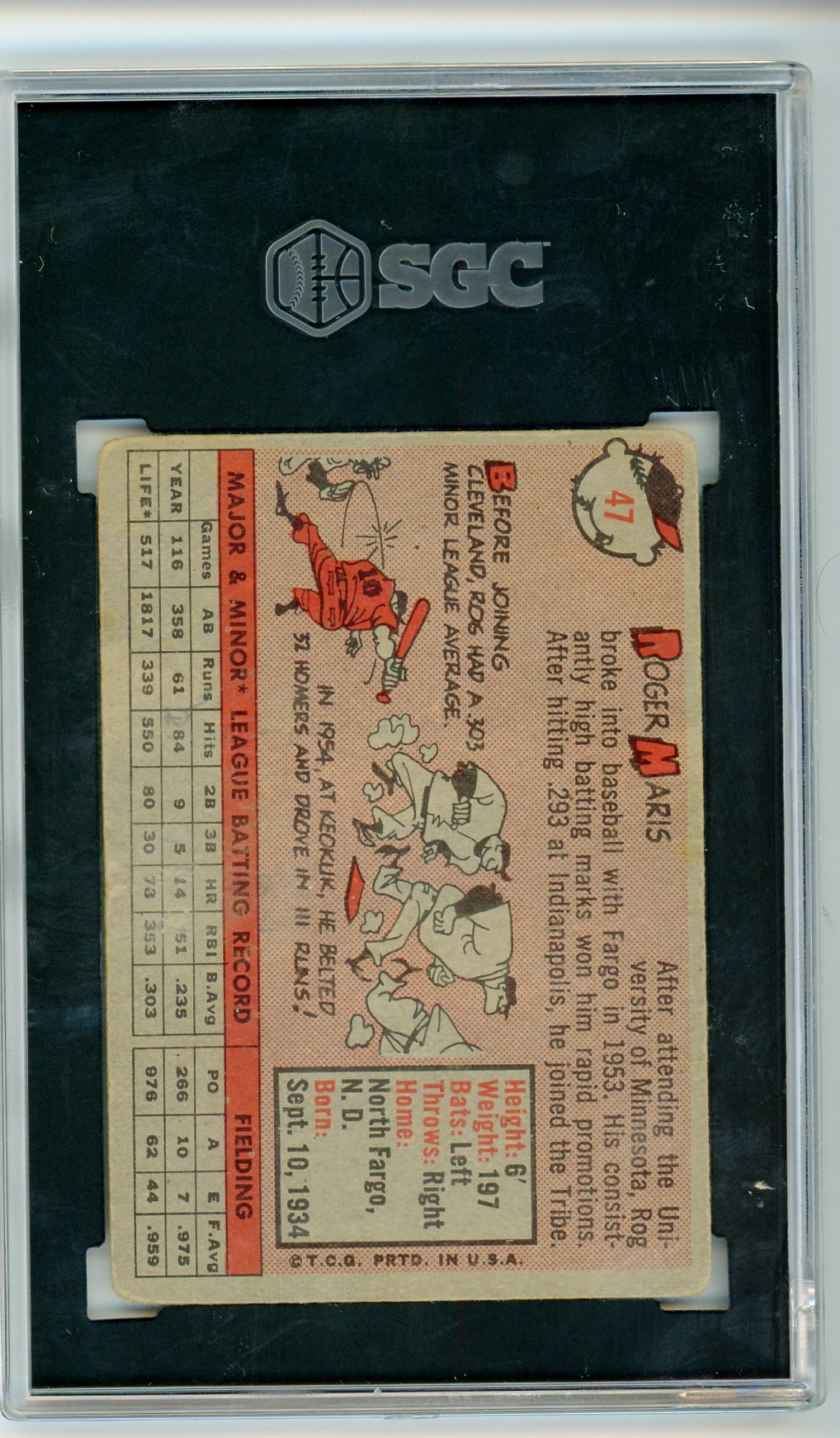 1958 Topps #47 Roger Maris SGC 2 Rookie RC