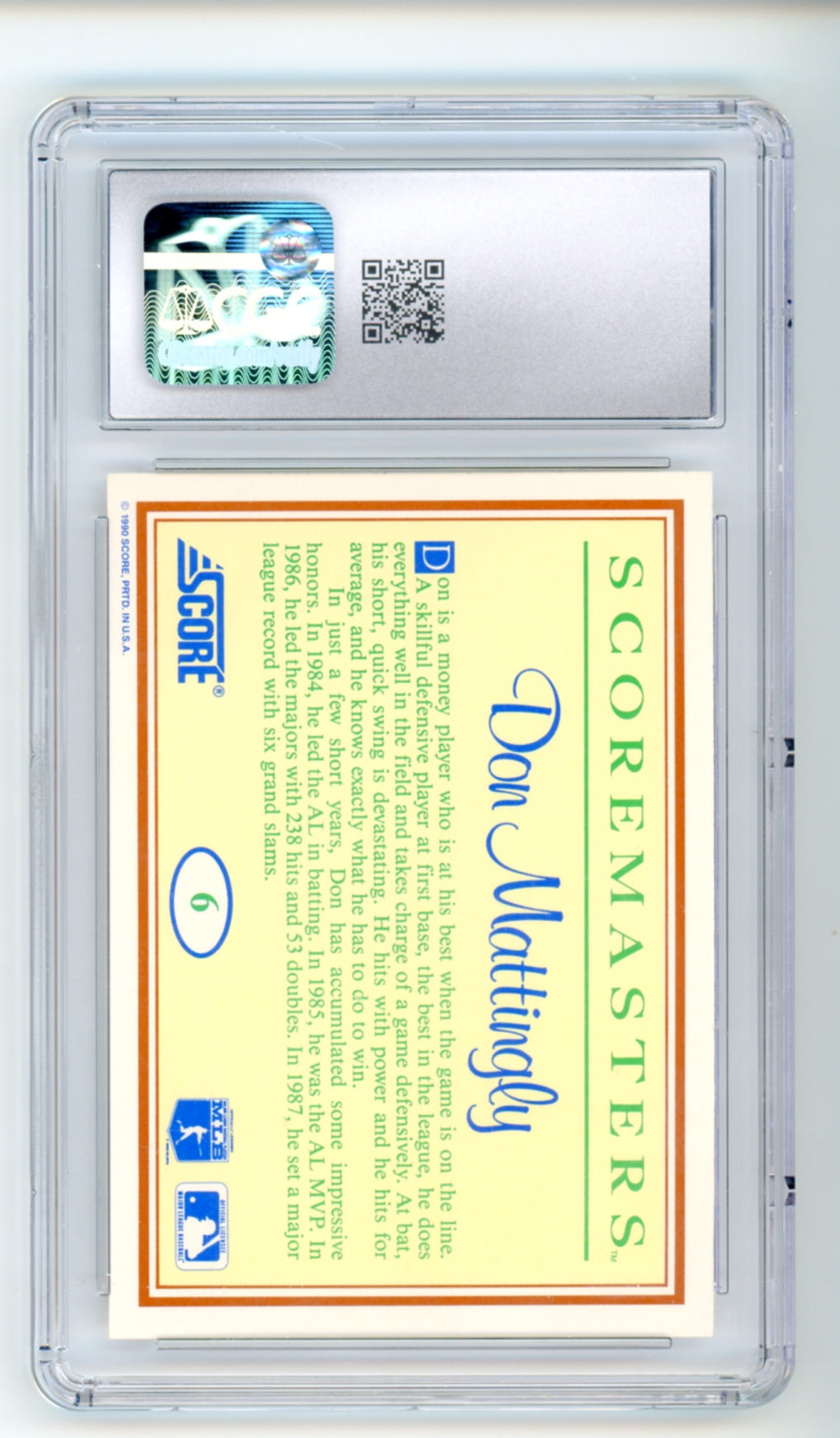 1989 Score Scoremasters #6 Don Mattingly CGC 10 Gem Mint