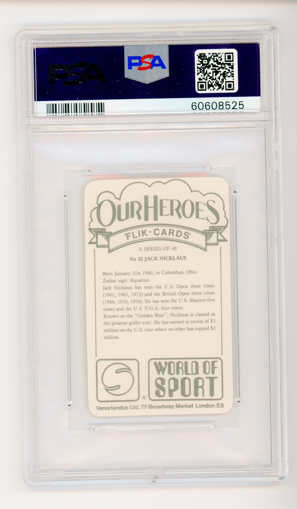 1979 Vernorlandus Ltd Our Heroes WOS # 22 Jack Nicklaus PSA 8 NM-MT
