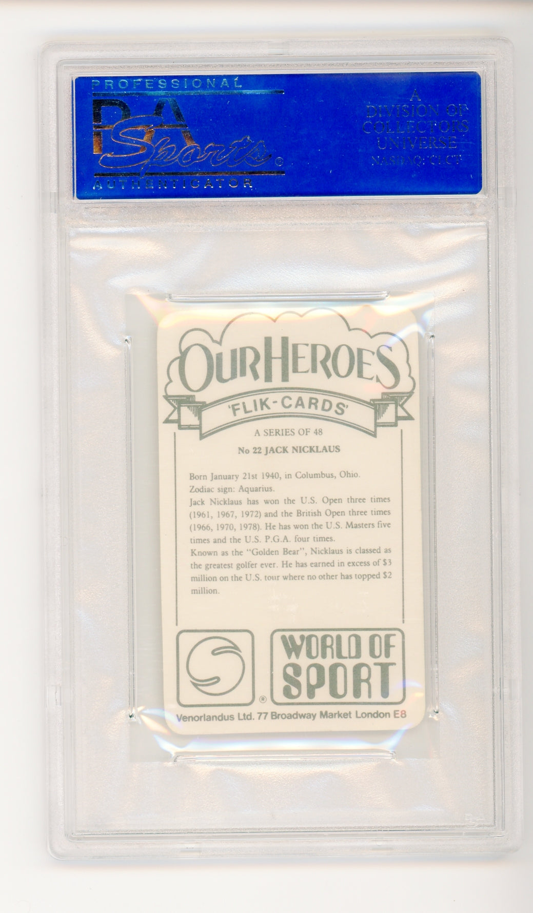 1979 Vernorlandus Ltd Our Heroes WOS # 22 Jack Nicklaus PSA 8 NM-MT