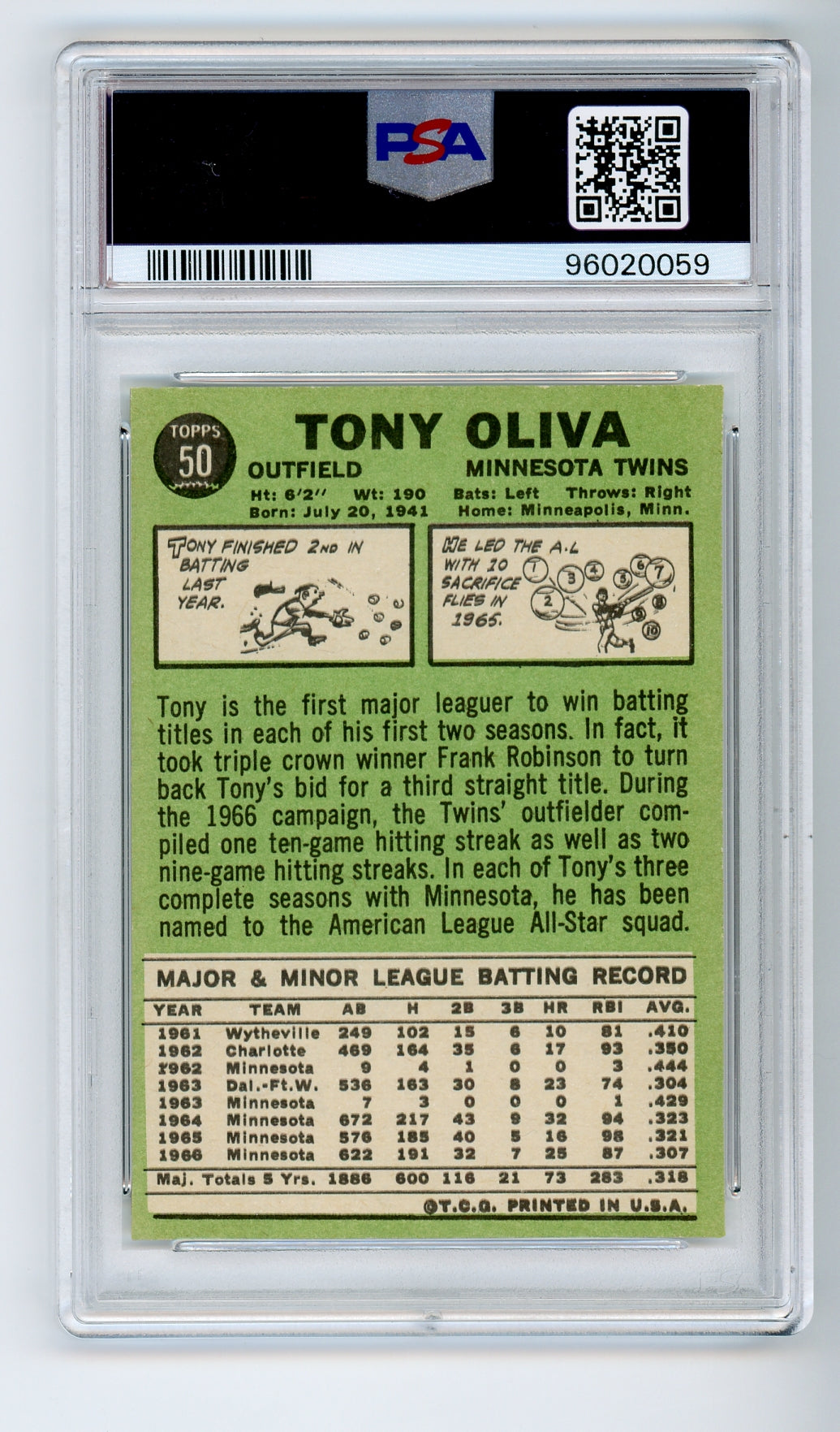 1967 Topps #50 Tony Oliva PSA 9 HOF