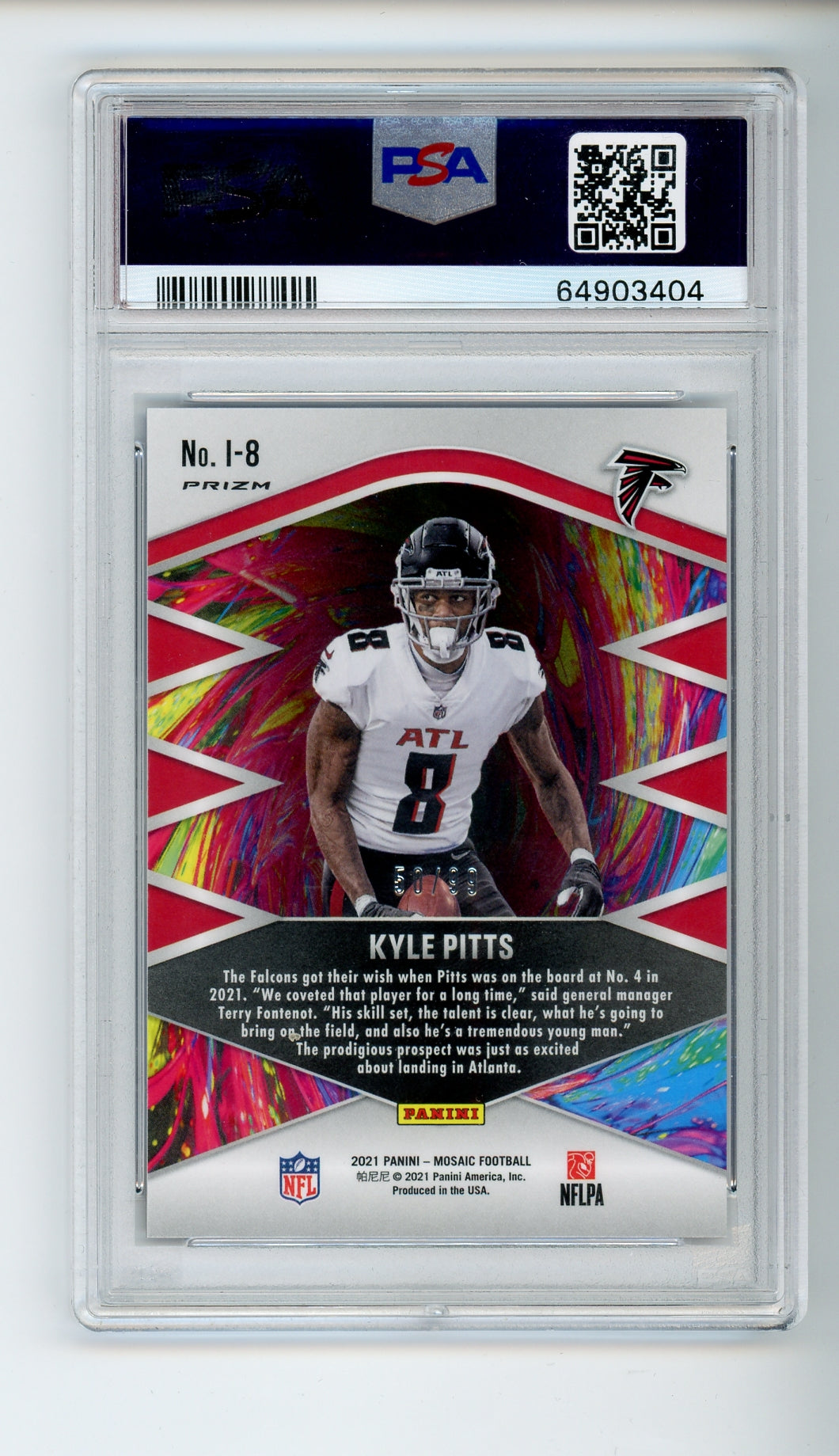 2021 Panini Mosaic Introductions Blue Mosaic #18 Kyle Pitts RC /99 PSA 10