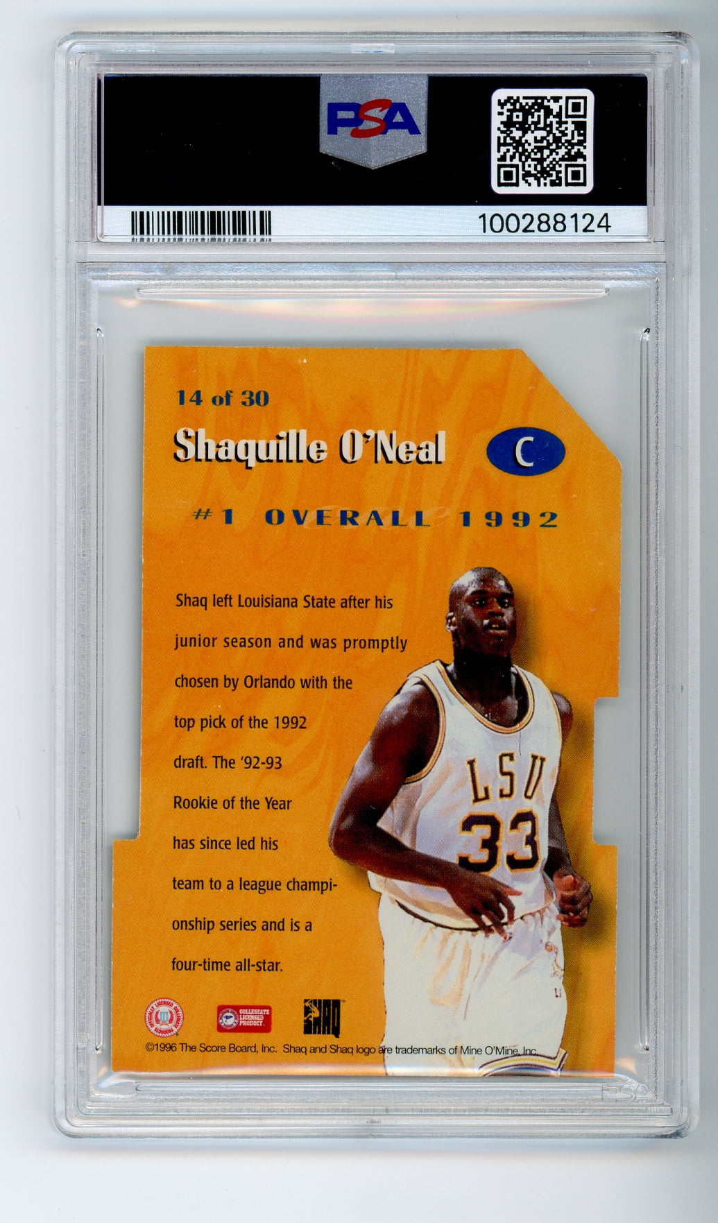 1996 Score Board Rookies #1 Die-Cuts #14 Shaquille O'Neal PSA 8 HOF Rookie RC