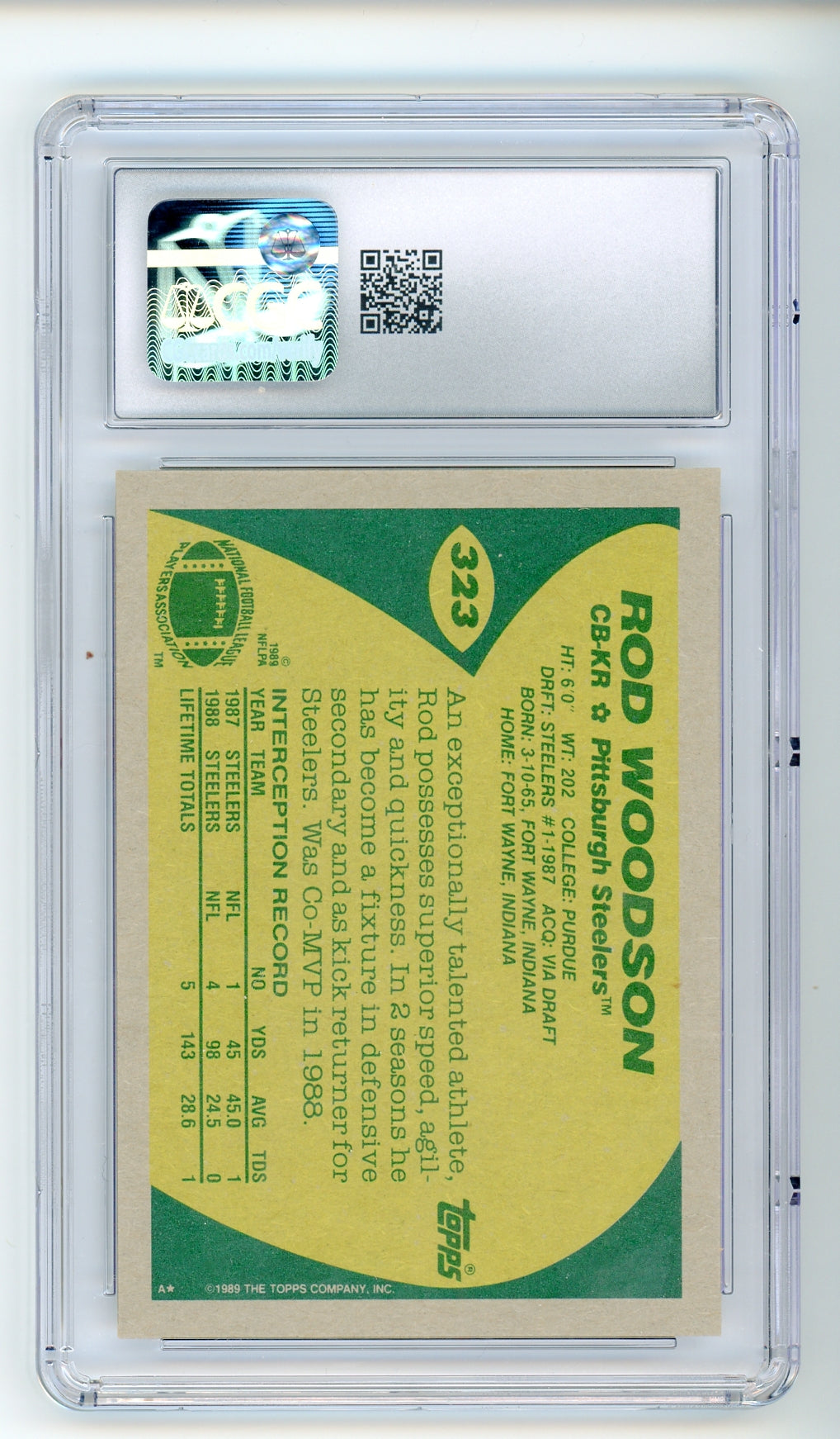 1989 Topps #323 Rod Woodson CGC 10 Gem Mint Rookie RC HOF