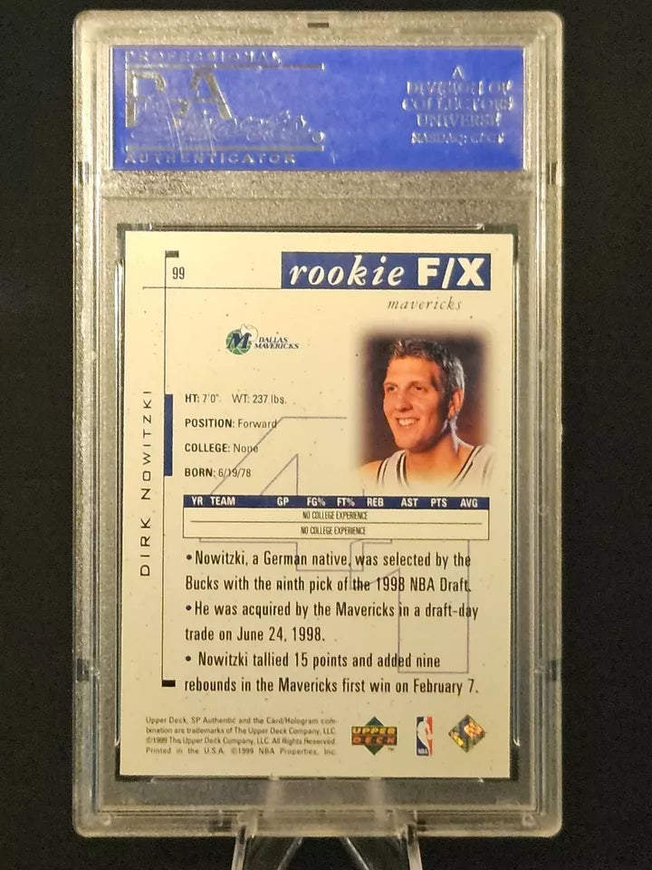 1998 SP Authentic Rookie F/X #99 Dirk Nowitzki Mavericks RC HOF /3500 PSA 9