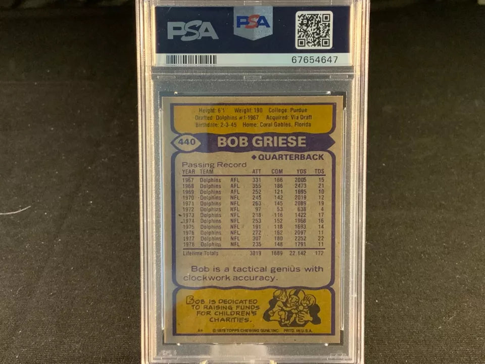 1979 Topps Bob Griese #440 PSA 7 HOF