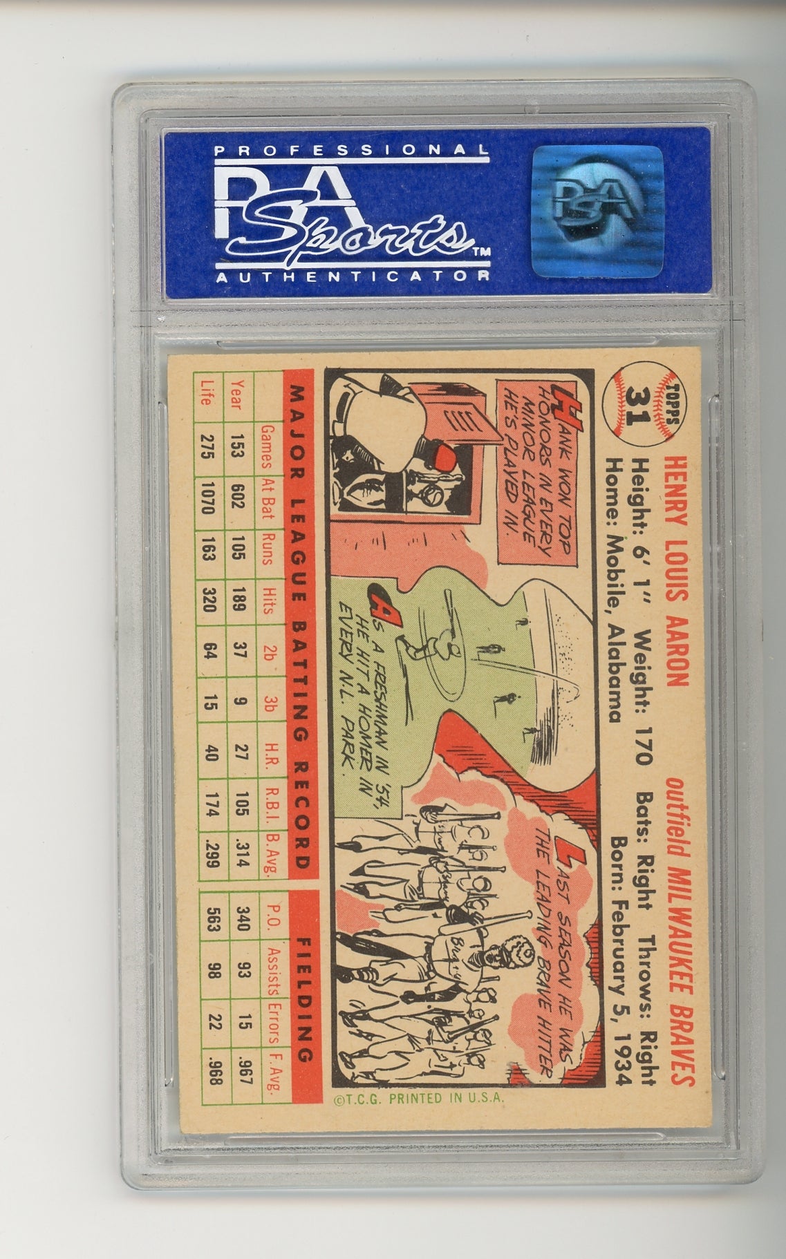 1956 Topps #31 Hank Aaron PSA 8 HOF