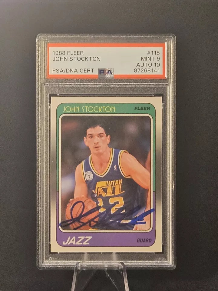 1988 Fleer #115 John Stockton PSA 9 Auto 10 Mint RC Rookie HOF Utah Jazz