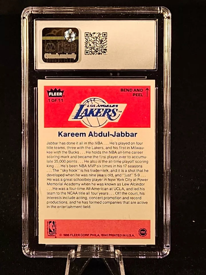 1986 Fleer Stickers #1 Kareem Abdul-Jabbar Lakers HOF CSG 9 MINT POP 6