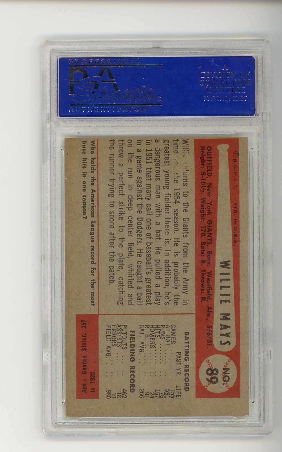 1954 Bowman #89 Willie Mays PSA 5 HOF