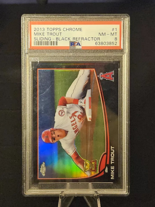 2013 Topps Chrome Mike Trout #1 Sliding BLACK REFRACTOR /100 PSA 8