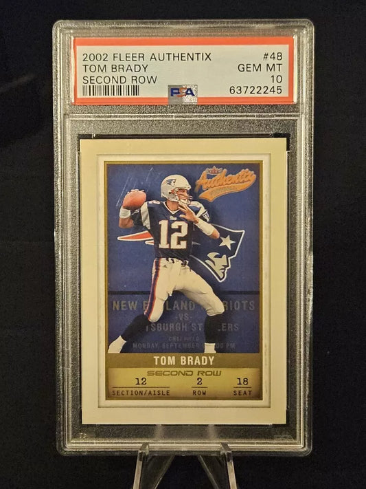 2002 Fleer Authentix #48 Tom Brady Patriots Second Row /250 PSA 10 HOF (POP 13)