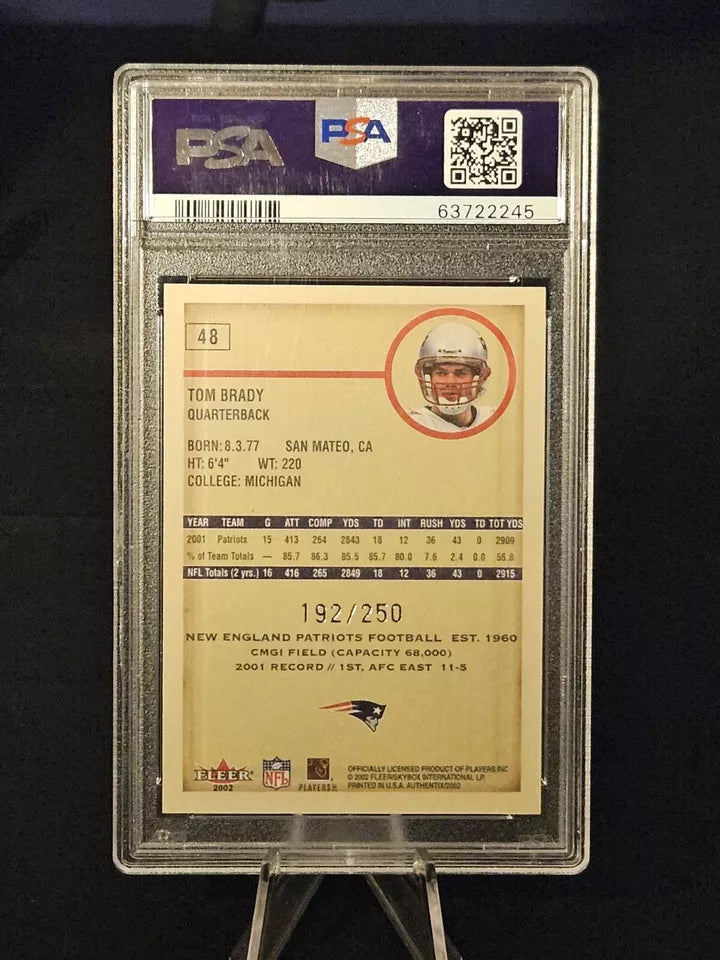 2002 Fleer Authentix #48 Tom Brady Patriots Second Row /250 PSA 10 HOF (POP 13)