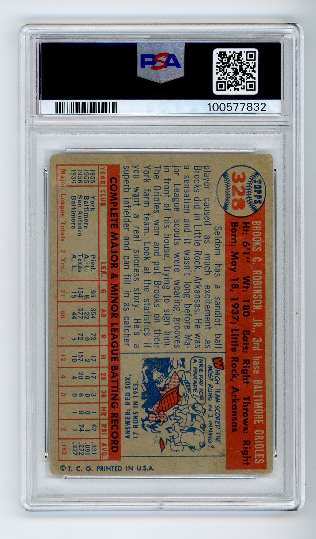 1957 Topps #328 Brooks Robinson PSA 1 HOF Rookie RC