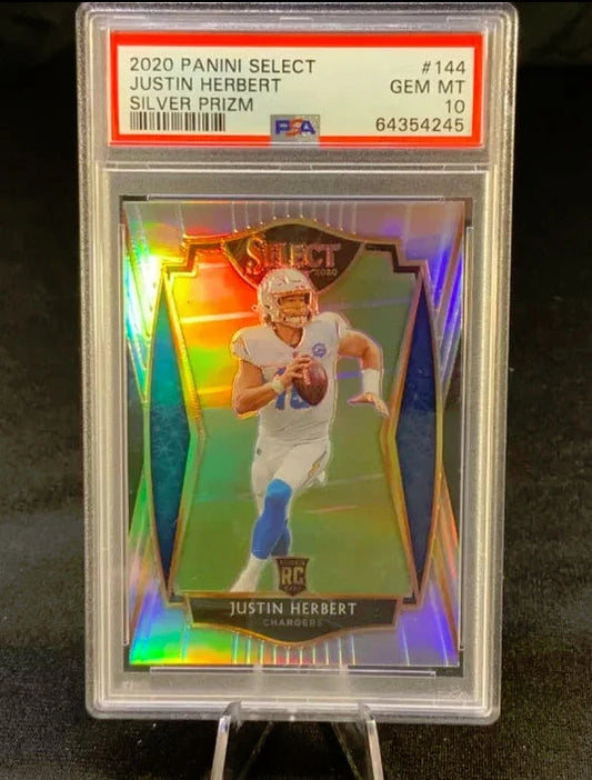 2020 Select Justin Herbert Premier Level Silver Prizm Rookie RC #144 PSA 10