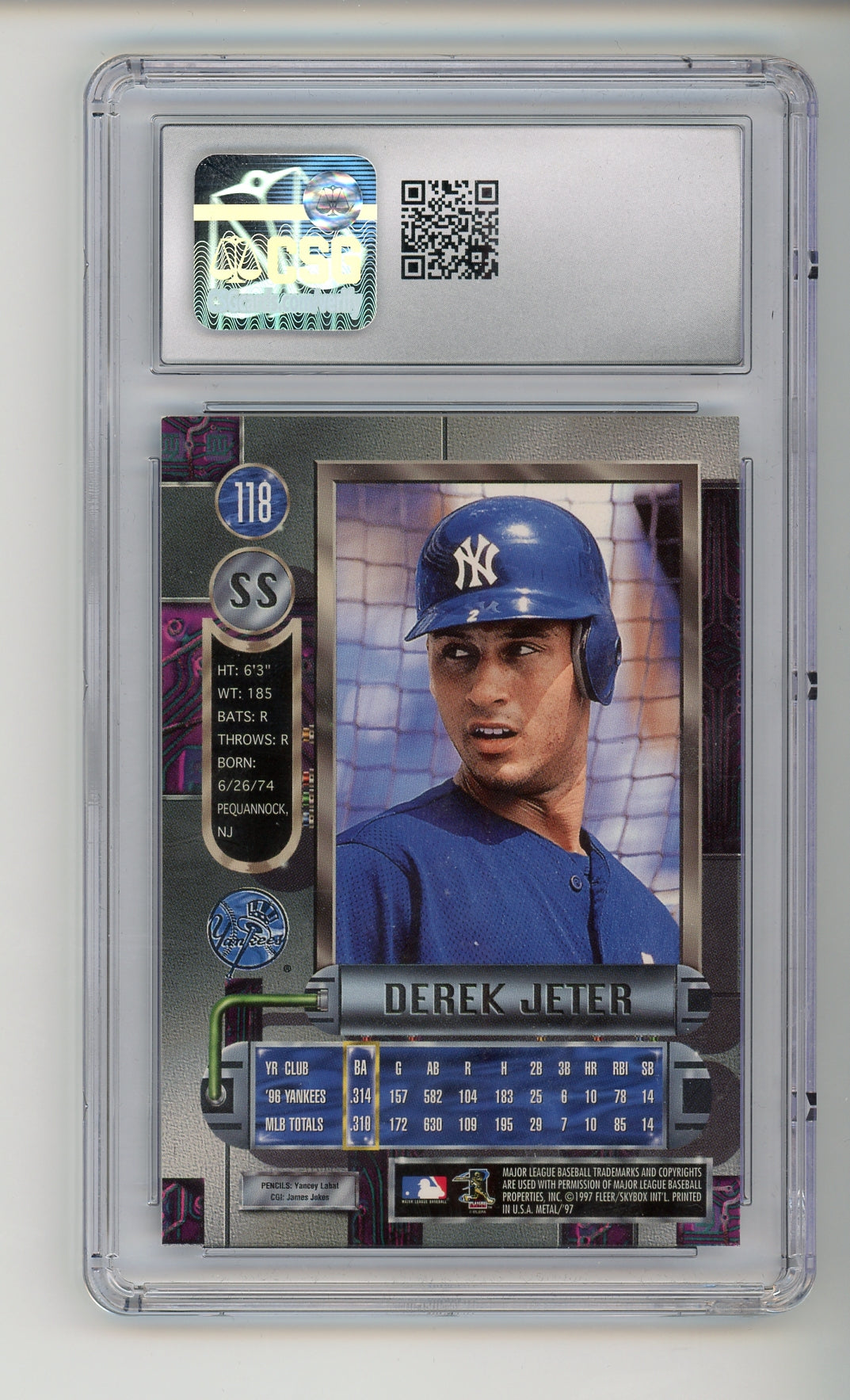1997 Metal Universe Derek Jeter #118 CSG 9 MINT Yankees HOF