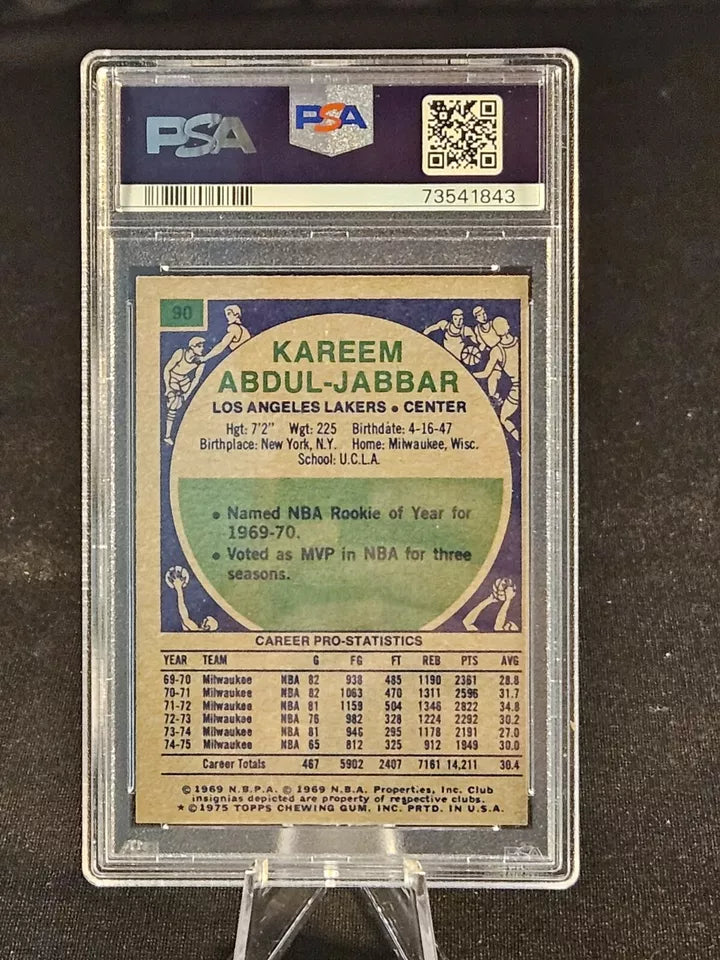 1975 Topps #90 Kareem Abdul-Jabbar PSA 7 NM Lakers HOF