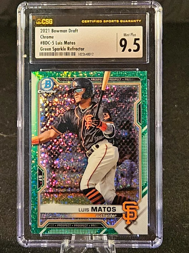 2021 Bowman Chrome Draft Luis Matos Green Sparkle Refractor /99 CSG 9.5 GEM MINT