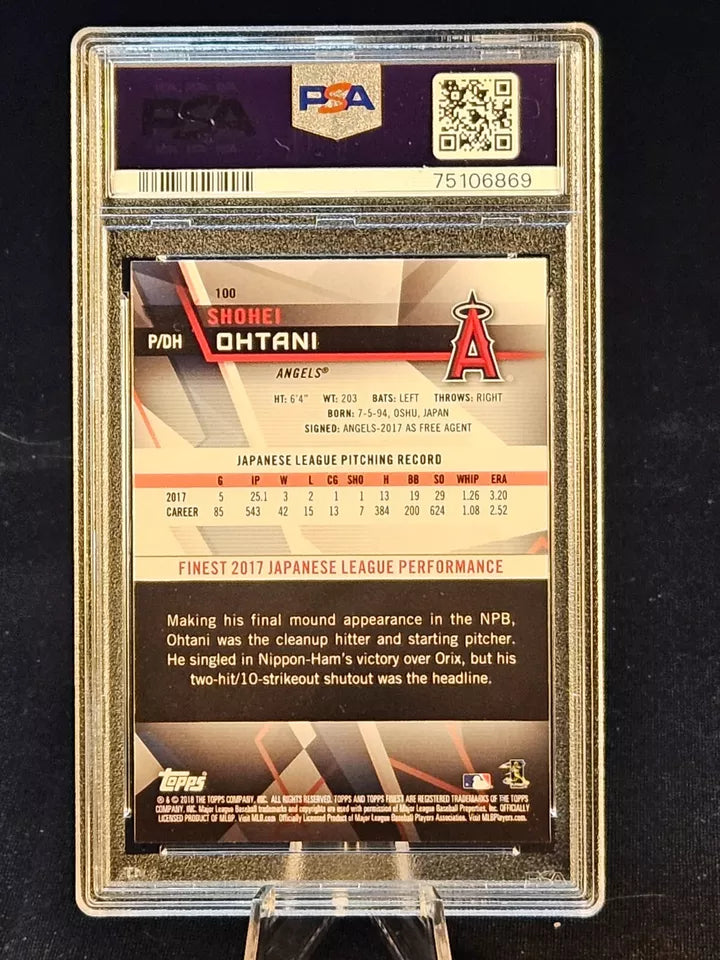 2018 Topps Finest Shohei Ohtani Rookie Card RC #100 PSA 10 Gem MInt Angels MVP