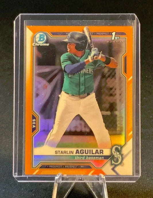 STARLIN AGUILAR 2021 BOWMAN 1st CHROME ORANGE 1st RC REFRACTOR /25 - MARINERS