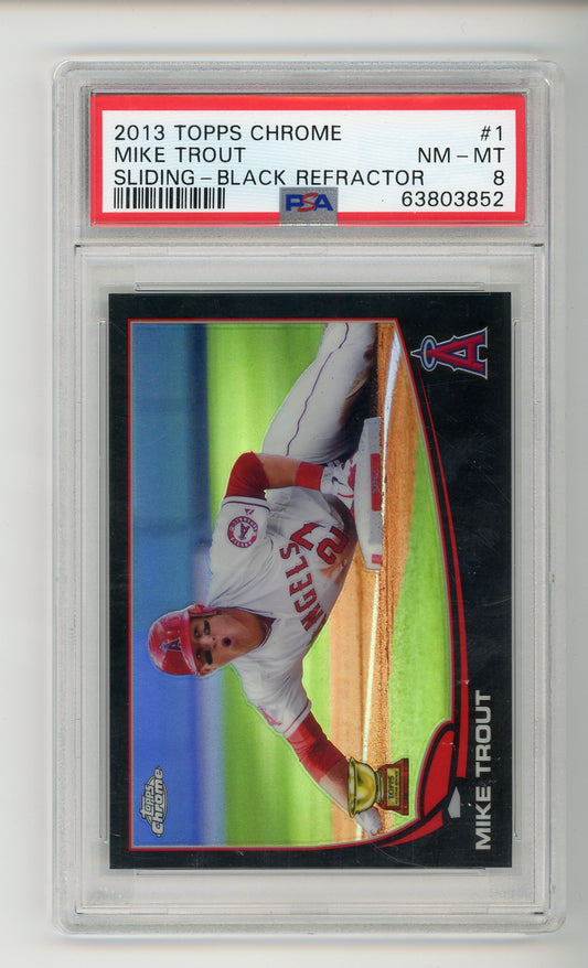 2013 Topps Chrome Mike Trout #1 Sliding BLACK REFRACTOR /100 PSA 8