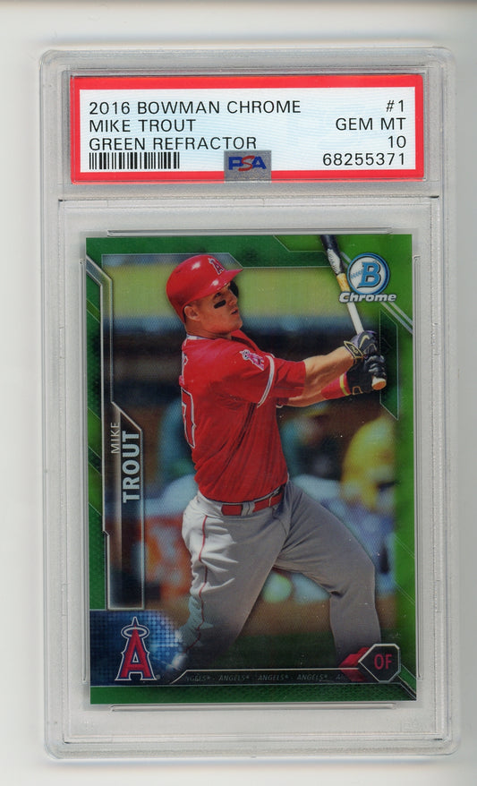 2016 Bowman Chrome #1 Mike Trout Green Refractor /100 PSA 10 Gem Mint