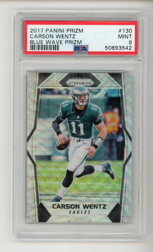2016 Panini Prizm Carson Wentz RC #218 Blue Wave /149 PSA 9 Rookie